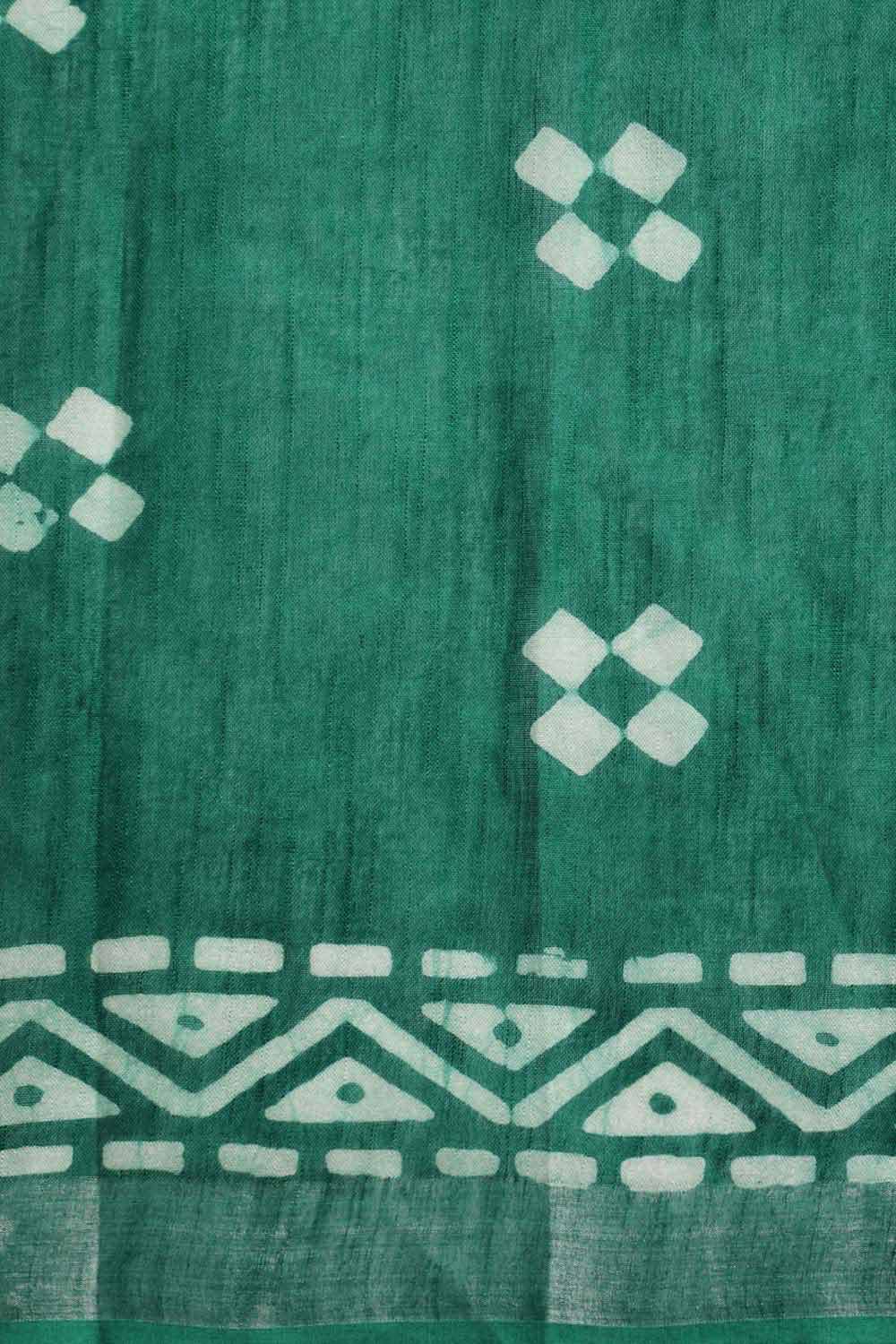 Kohli Green Cotton Blend Block Print One Minute Saree