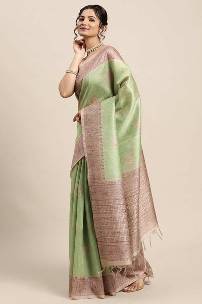 Naina Green Silk Blend Bagh Printed One Minute Saree