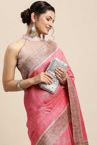 Betsy Silk Blend Pink Printed One Minute Saree