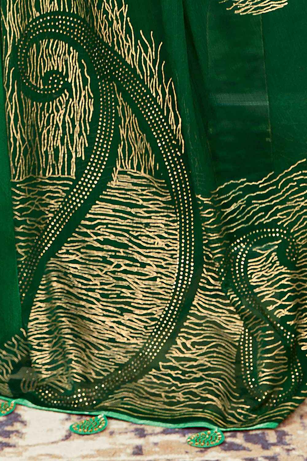 Kylee Green Silk Blend Abstract Embellished One Minute Saree