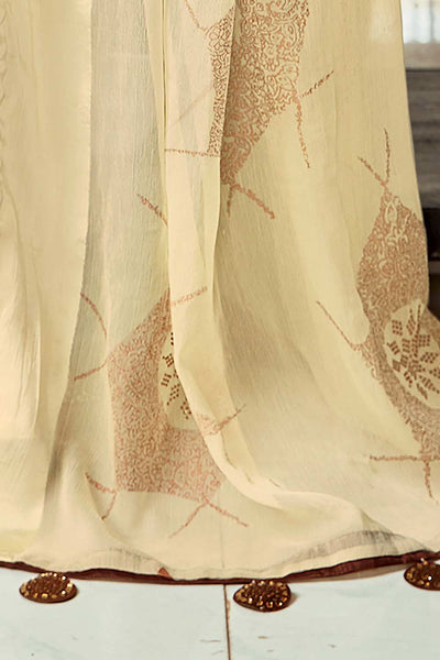 Eliza Off White Silk Blend Abstract Embellished One Minute Saree