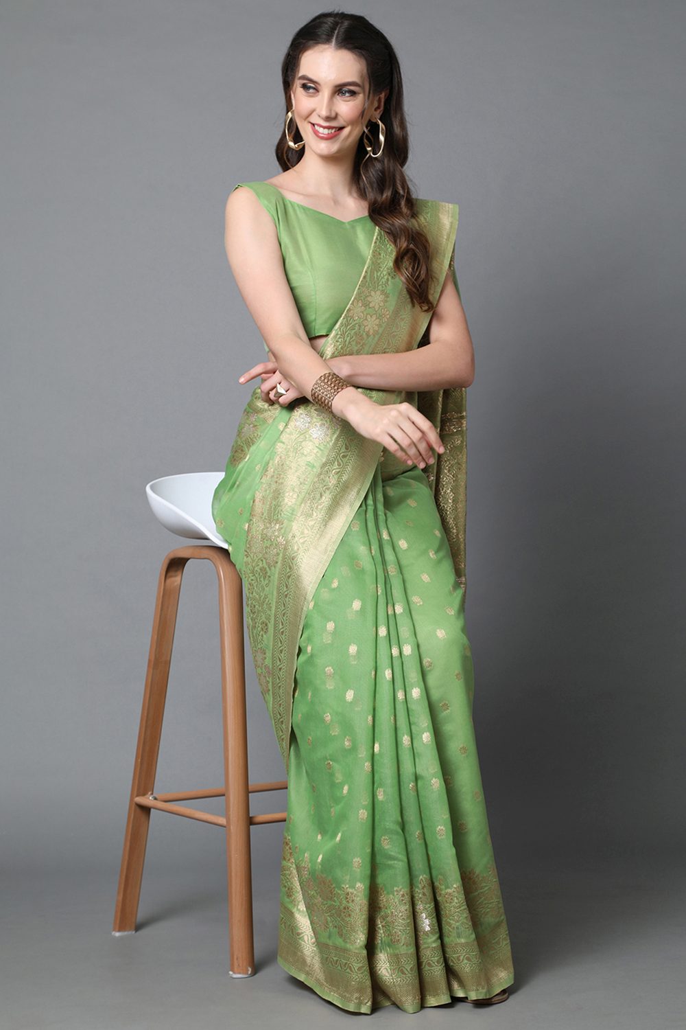 Buy green Woven Art Silk One Minute Saree