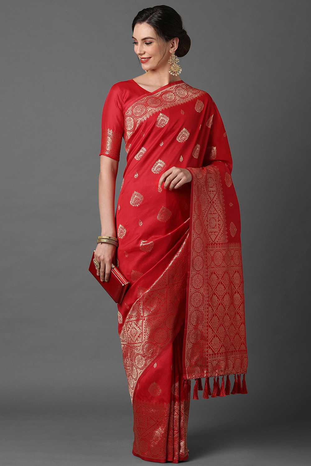 Buy Red Woven Art Silk One Minute Saree