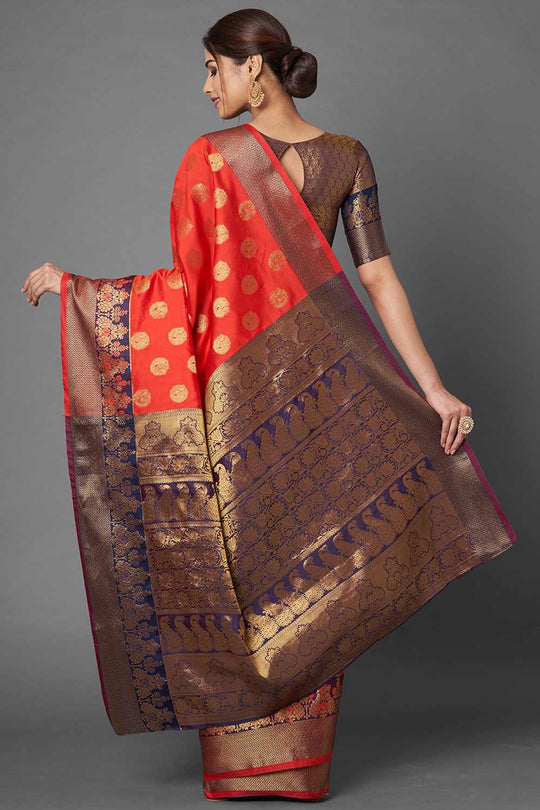 Shop Red and Navy Blue Woven Silk Saree Online