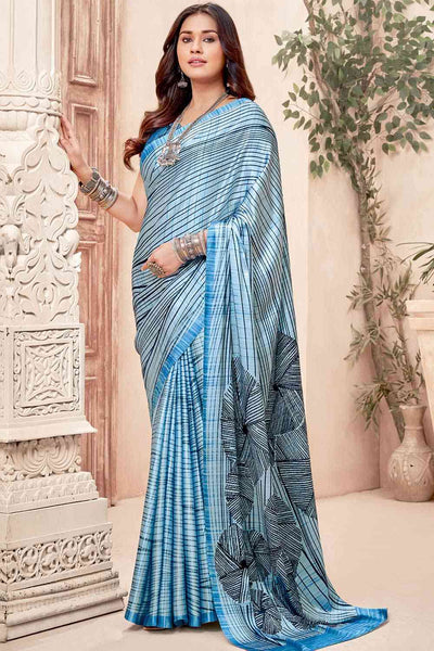 Buy Blue Crepe Abstract Print One Minute Saree Online