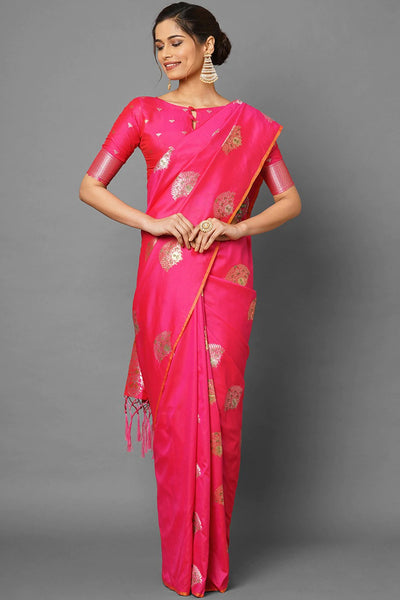 Sia Pink Woven Silk Blend One Minute Saree