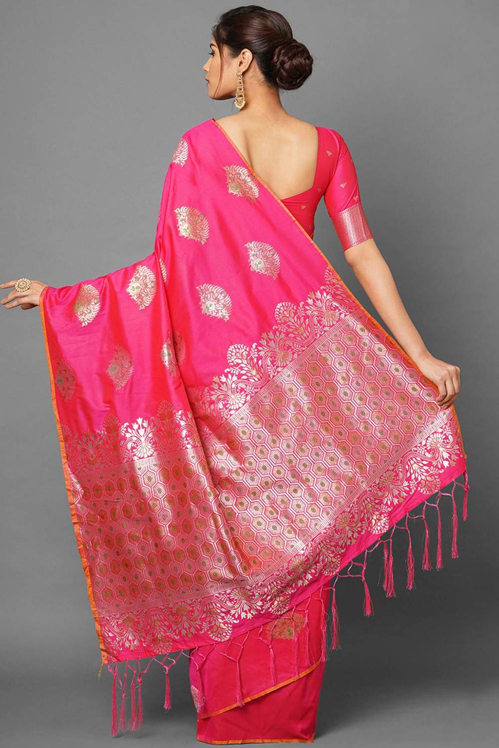 Sia Pink Woven Silk Blend One Minute Saree