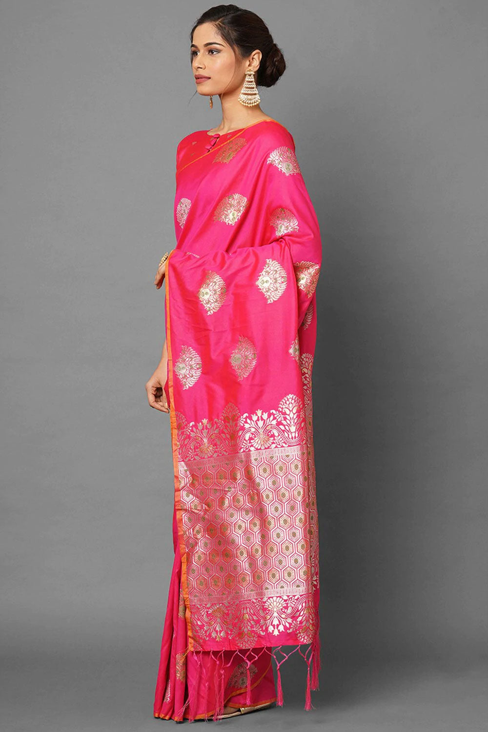 Sia Pink Woven Silk Blend One Minute Saree