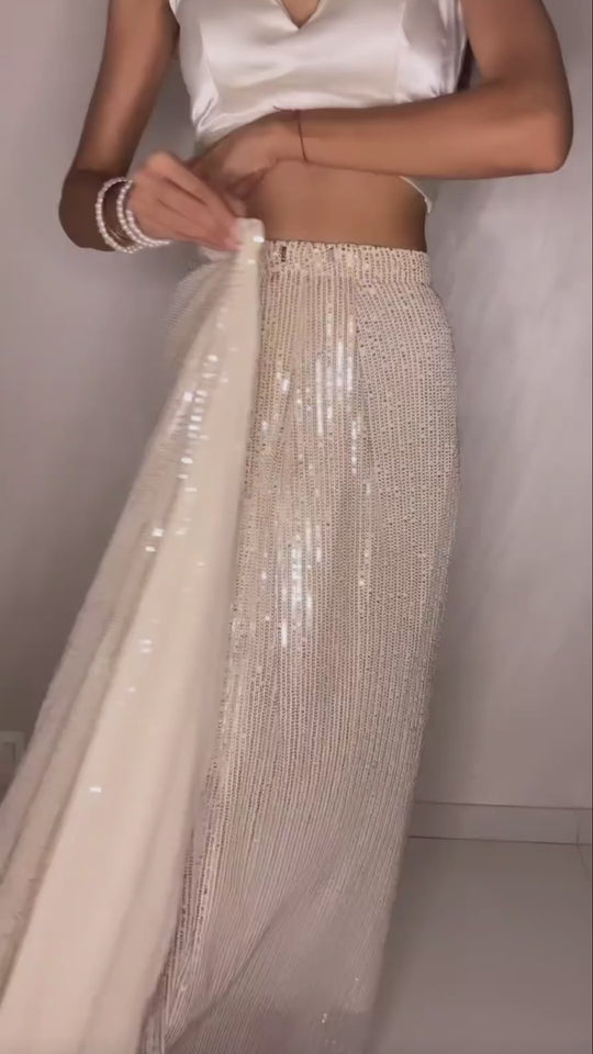 Bella Cream Net Sequins Ready to Wear One Minute Saree