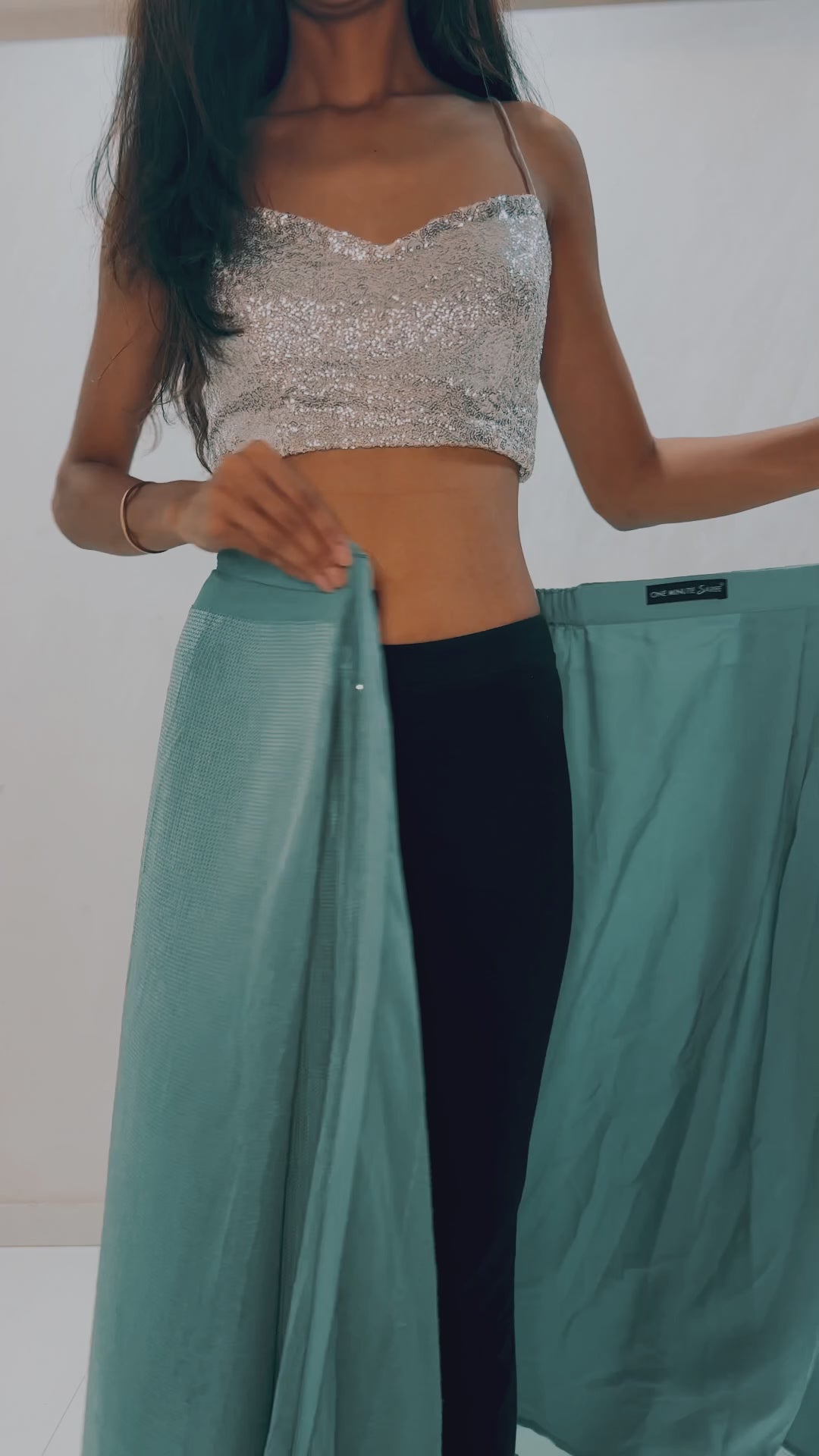 Firoja Blue Viscose Sequins Ready to Wear One Minute Saree